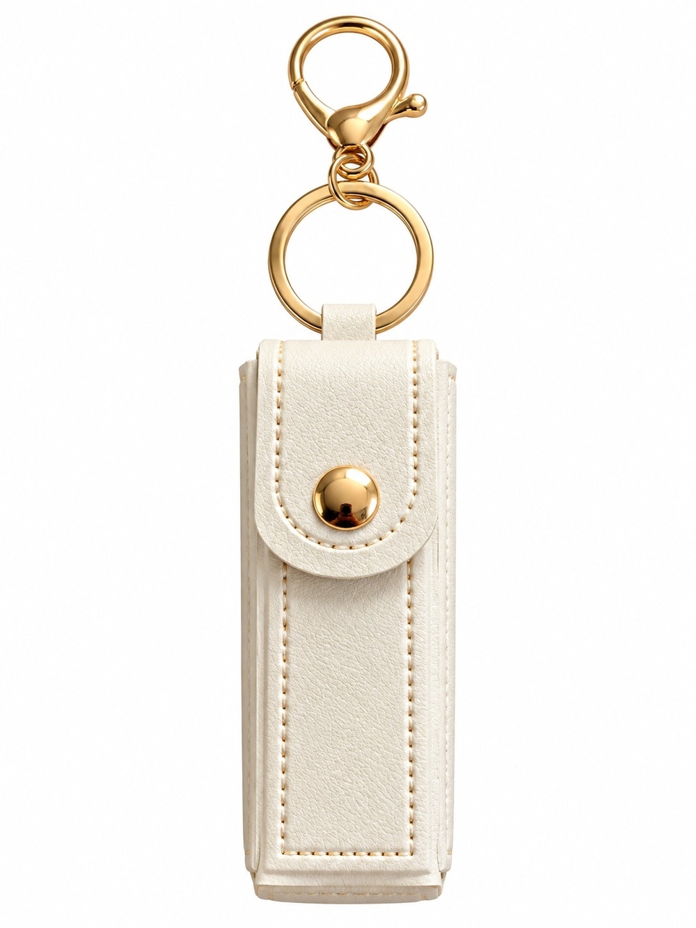 Cream Keychain Lipstick Holder with Gold Hardware